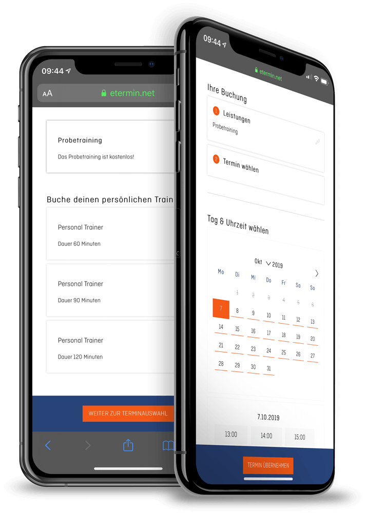 Online Terminplaner und Terminbuchung für Fitenssstudios von eTermin