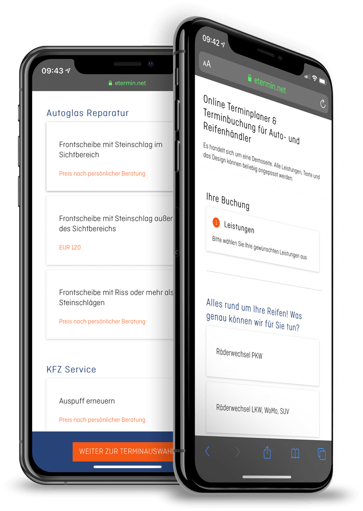 Online Terminbuchung und Terminverwaltung für Reifenhändler